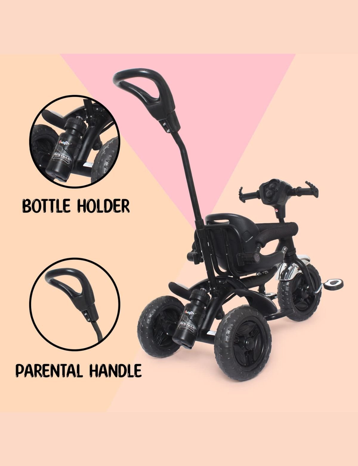 Fun Ride Kid's Tricycle Panther 2 in1 for 1 to 5 Years - Plug and Play Baby Trike with Music and Lights with Removable Parental Control Handle - Image 6